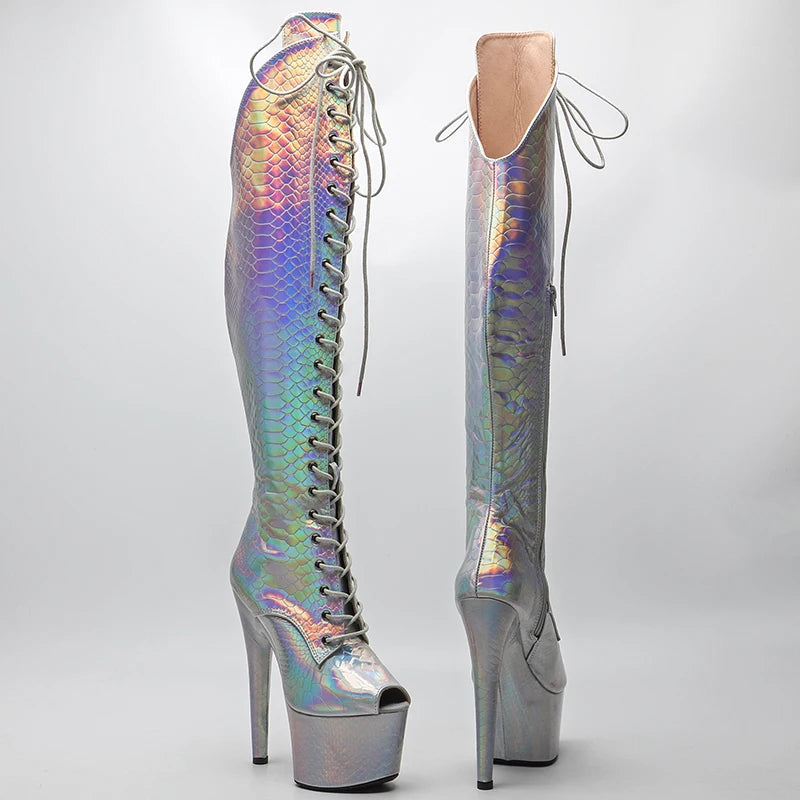17CM/7inches holography Snake Upper Small Open toe Pole dancing shoes High Heel platform Pole Dance boot