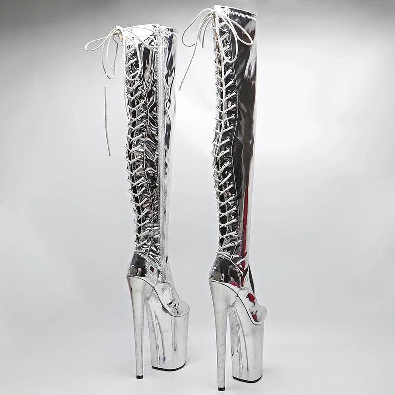 23CM/9inches Shiny PU Open Toe fashion lady High Heel platform Pole Dance boots
