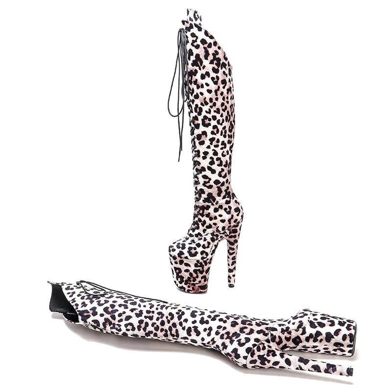 20CM/8Inch Leopard Upper Platform disco party High Heels Shoes Pole Dance boot