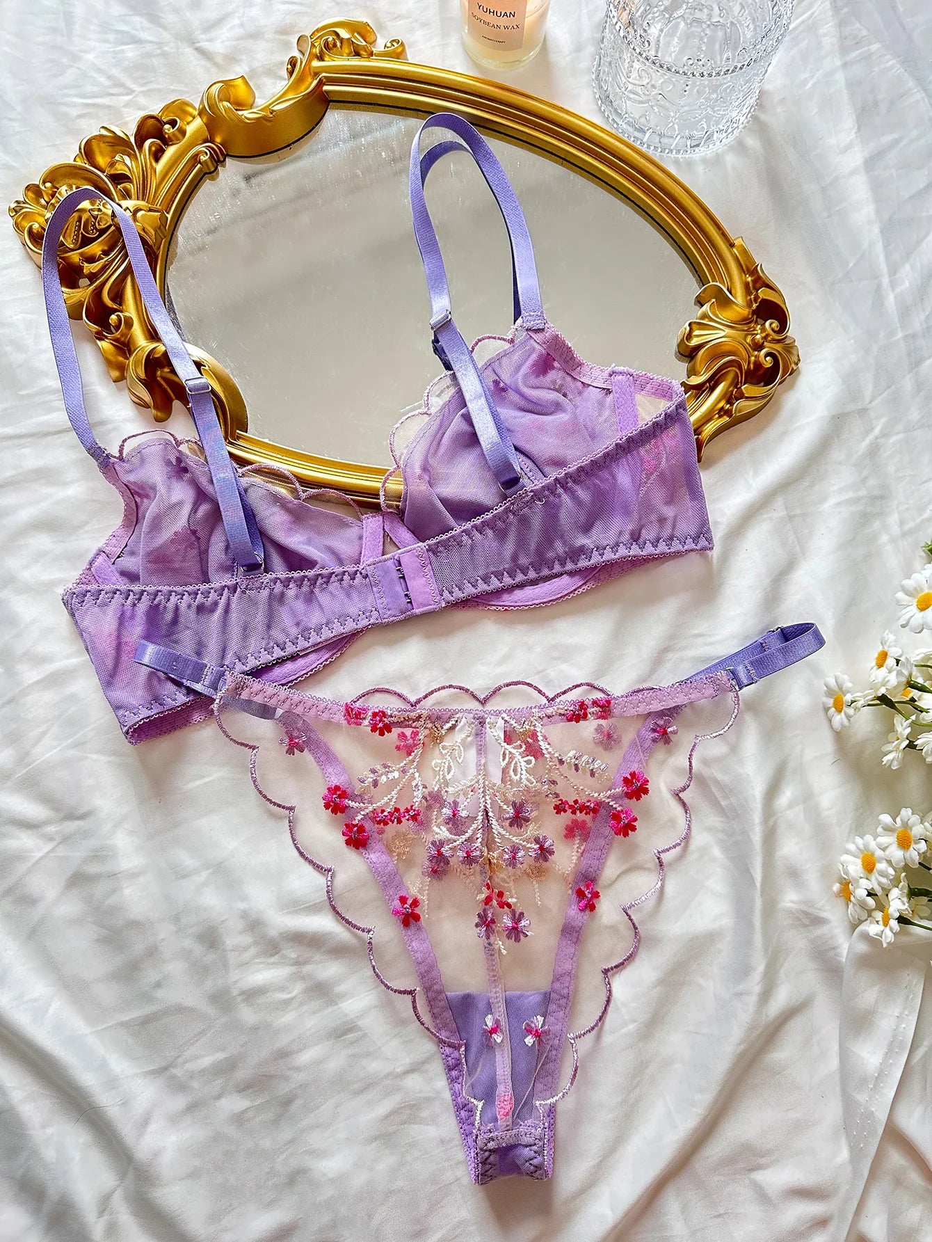 Fairy Floral Lingerie Delicate Underwear Transparent Bras Seamless Sex Suit Luxury Embroidery Lace Desire Hot Girl
