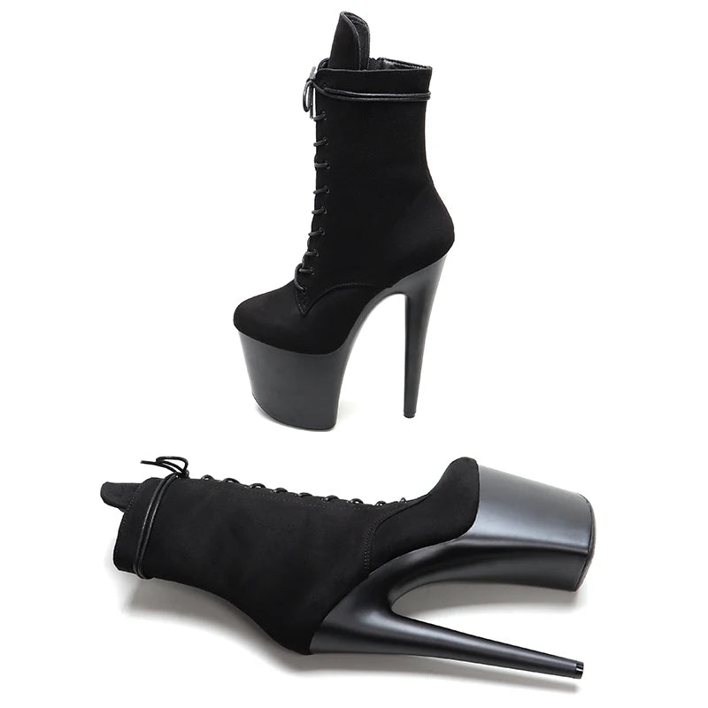 Black 20CM/8inches Pole dancing shoes High Heel platform Boots closed toe Pole Dance boots