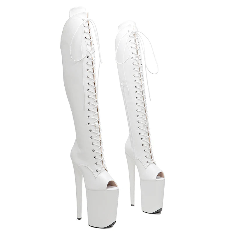 23CM/9inches matte PU upper y boots Open Toe High Heels Platform Pole Dance shoes knee high boots 5B