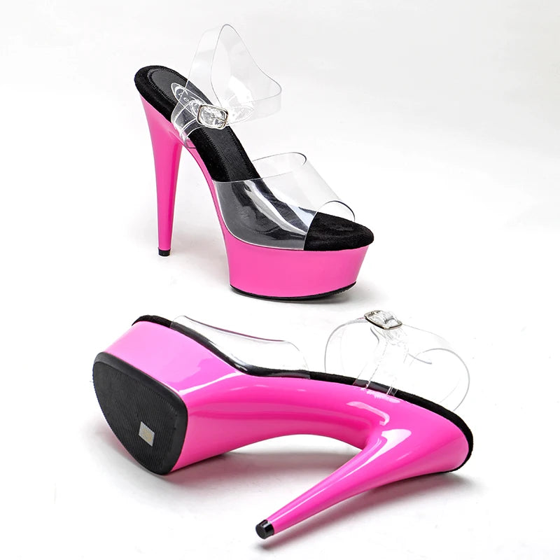 Sexy 6 Inch High Heels 15CM Stripper Shoes with pink color platform for pole dancing or model show