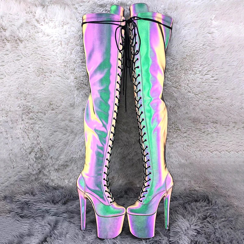 20CM/8Inch Night light Holographic Reflective Platform party High Heels Shoes Pole Dancing boot