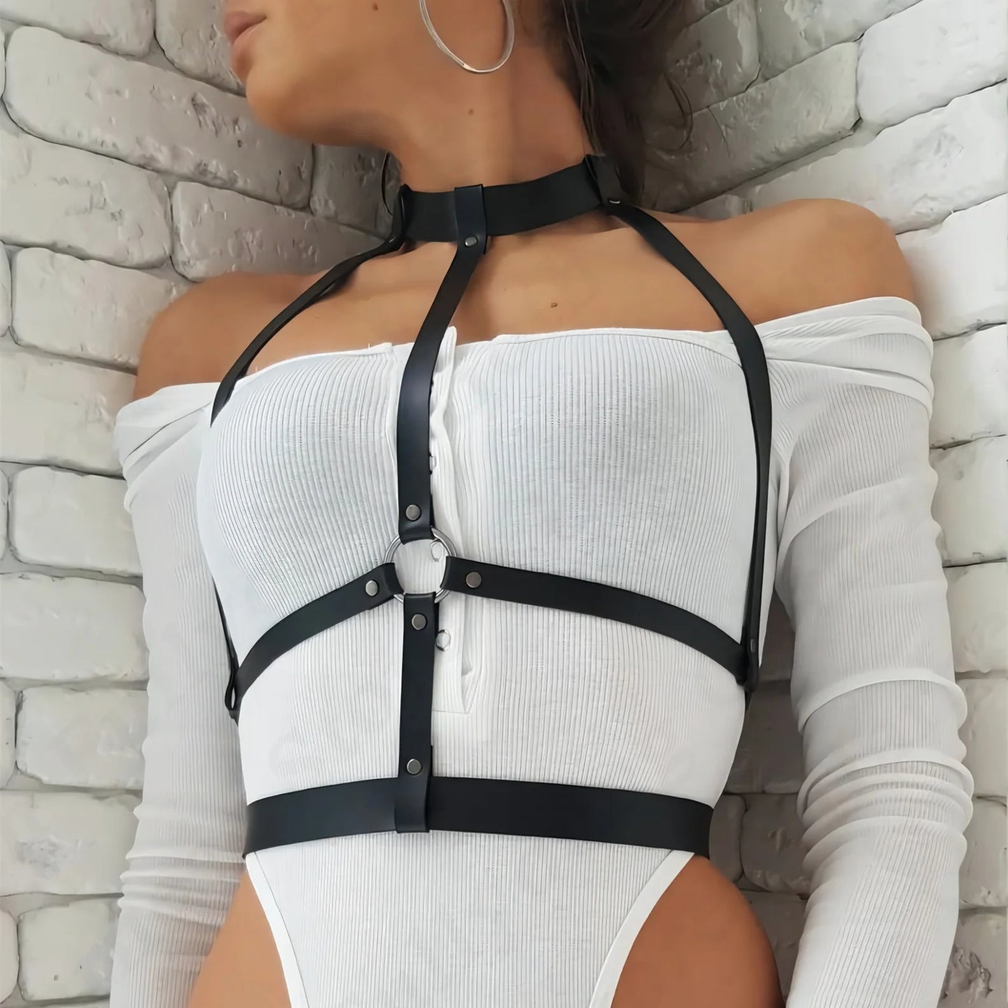 Fashion Pu Leather Harness Women Gothic Straps y Garter Belt Body Bra Suspenders Handmade Rave Festival Clothing