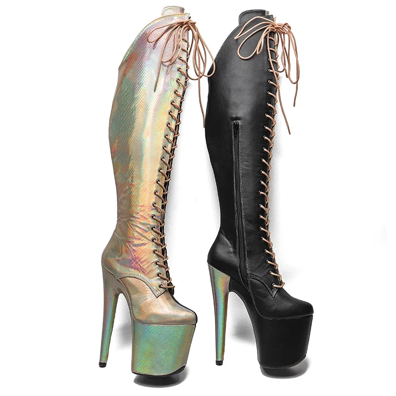 20CM/8inches Women New Extreme High Heel pole Dancing Stripper Shoes y Platform knee high boots 5BY