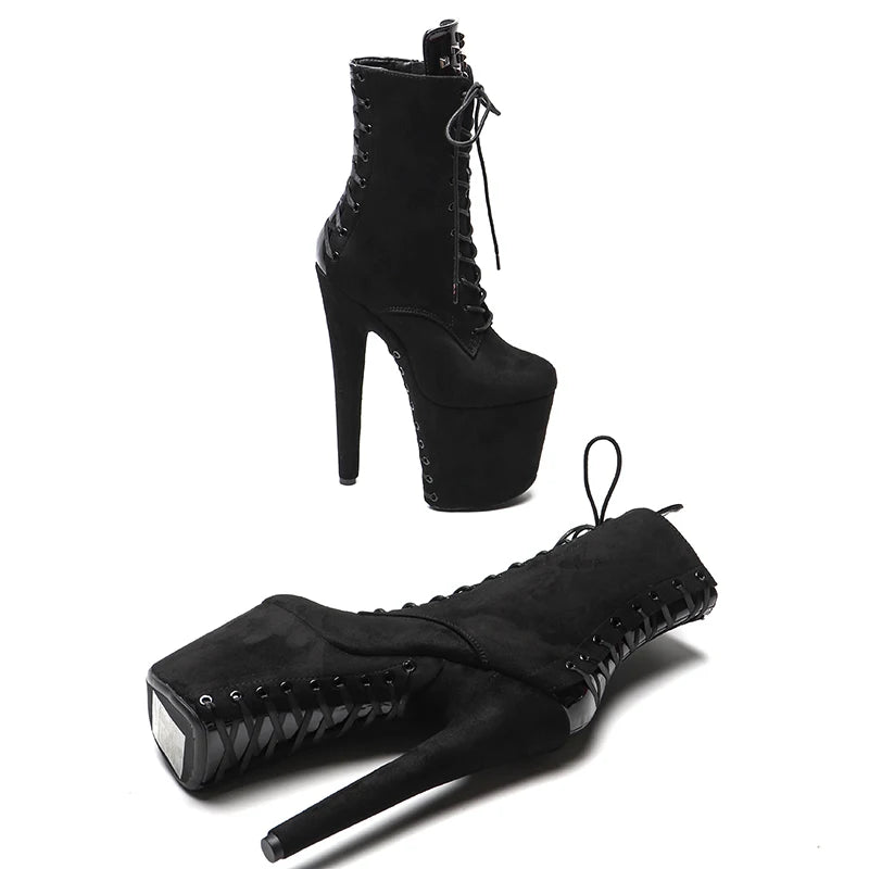 20CM/8inches Suede upper with patent PU Nightclub Stiletto Pumps High Heels Women's Party Shoes