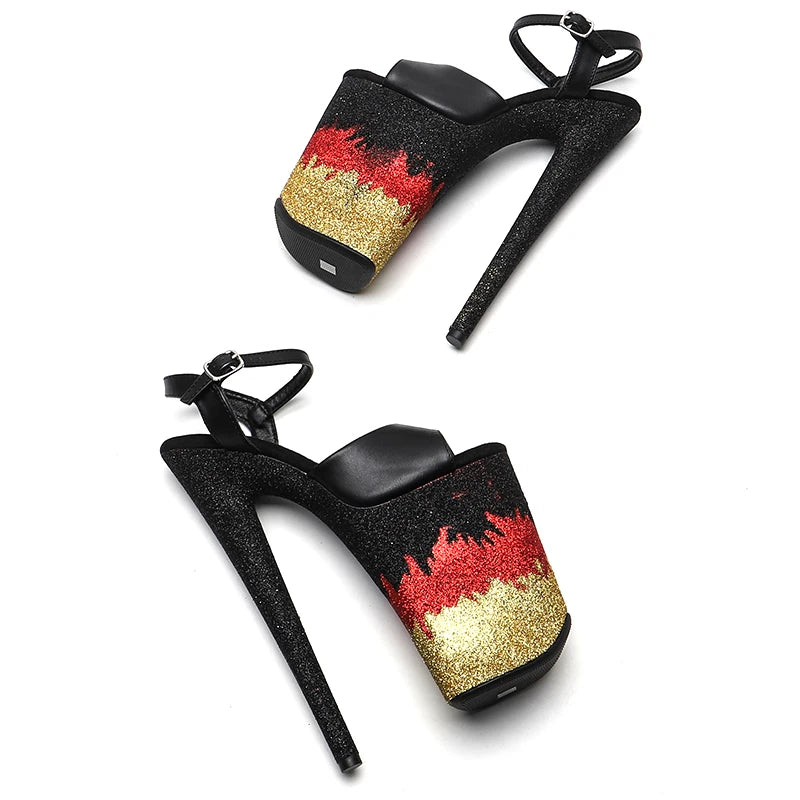 23CM/9inches Matte PU Upper Glitter Platform y Trend fashion High Heels Pole Dance Sandals Shoes