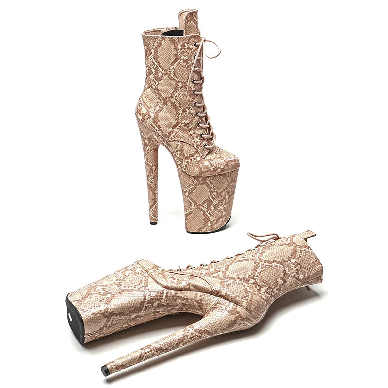 23CM/9inches Snake PU Upper Fashion trend Closed toe High Heels Pole Dance boot