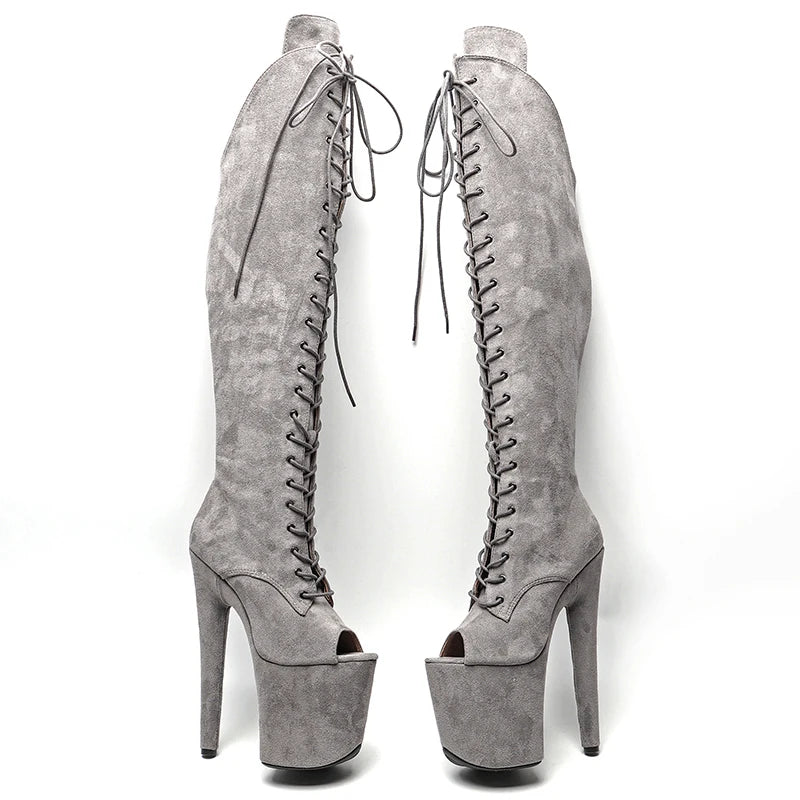 20CM/8inches Women New Extreme High Heel Lap Dancing Stripper Shoes Platform belt buckle thigh high boots 5B