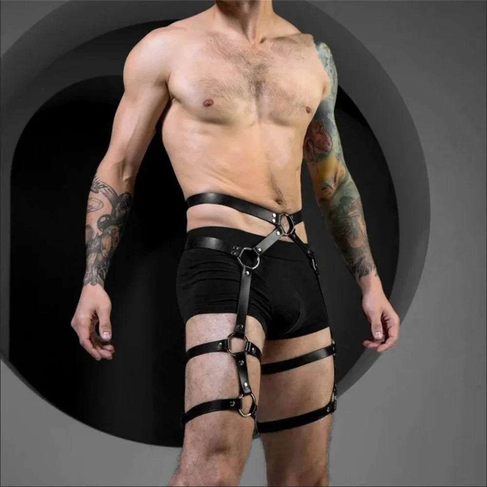 Suspenders Men Fashion Leather Belts Leg Harness Harajuku Gothic Punk Gay Clubwear Lingerie Garters Accessories