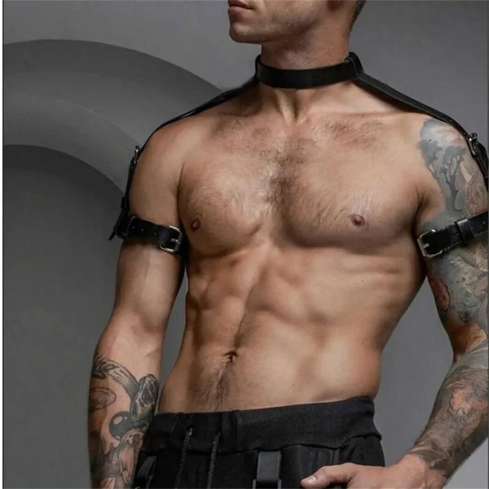 Goth Neck PU Leather Harness y Men Gay Belt Costume Collar Wear Club Party Accessories