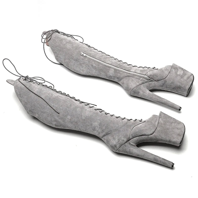 20CM/8inches Women New Extreme High Heel Lap Dancing Stripper Shoes Platform belt buckle thigh high boots 5B