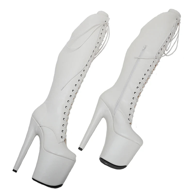 White PU UPPER 20CM/8Inch Women's Platform disco party High Heels Shoes Pole Dance boot