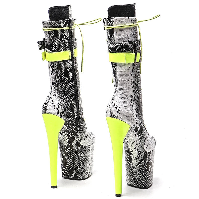 20cm/8inches Snake Upper with Matte PU Open Toe Fashion High Heel platform Pole Dancing boots
