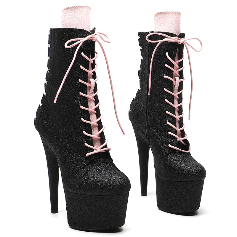 17CM/7inches Glitter upper Pole dancing shoes High Heel platform Pole Dance boot