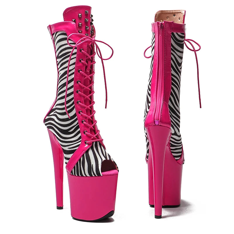20cm/8inches PU Upper Zebra stripes with Patent Fashion trend High Heel platform Pole Dancing boots