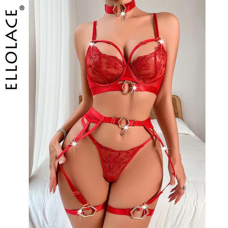Ellolace Luxury Lingerie 18 Fancy Women Underwear Lace See Through Attractive Chest Suspenders g-String Red Hot Erotic Outfits