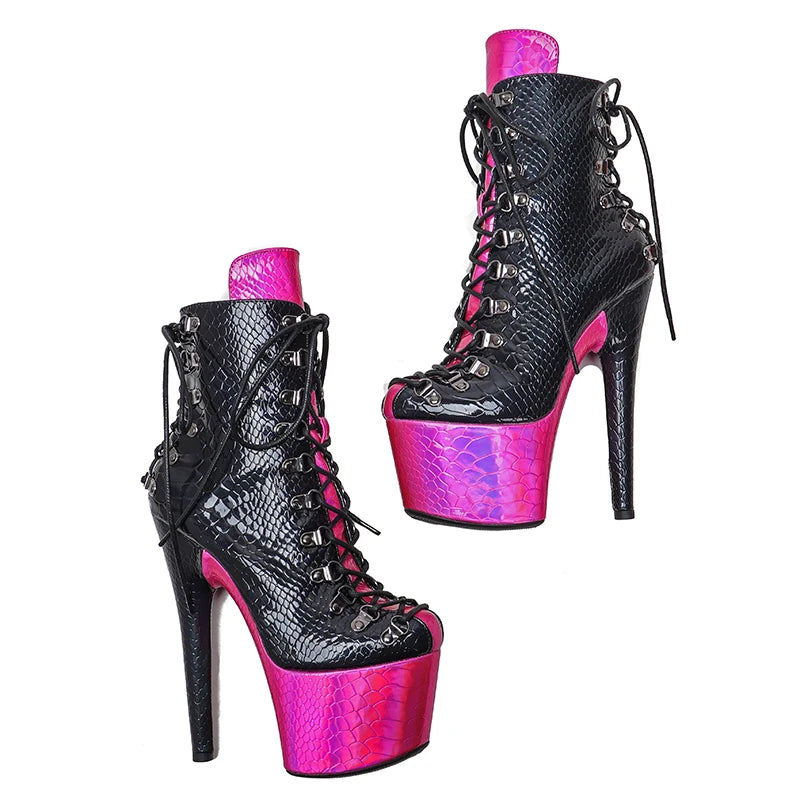 17CM/7inches PU upper two colors mix Pole dancing shoes High Heel platform Pole Dance boot