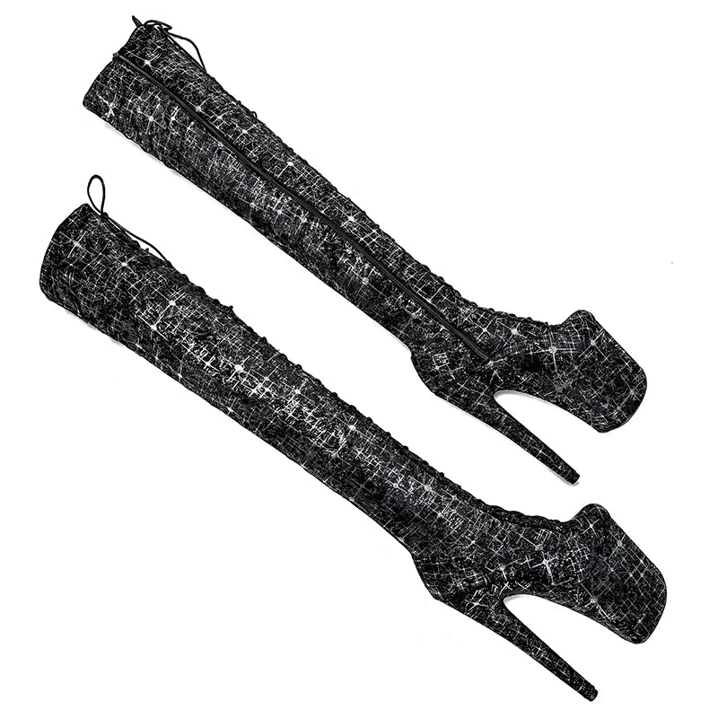20CM/8inches High Heel platform Boots closed toe over knee Pole Dance boots