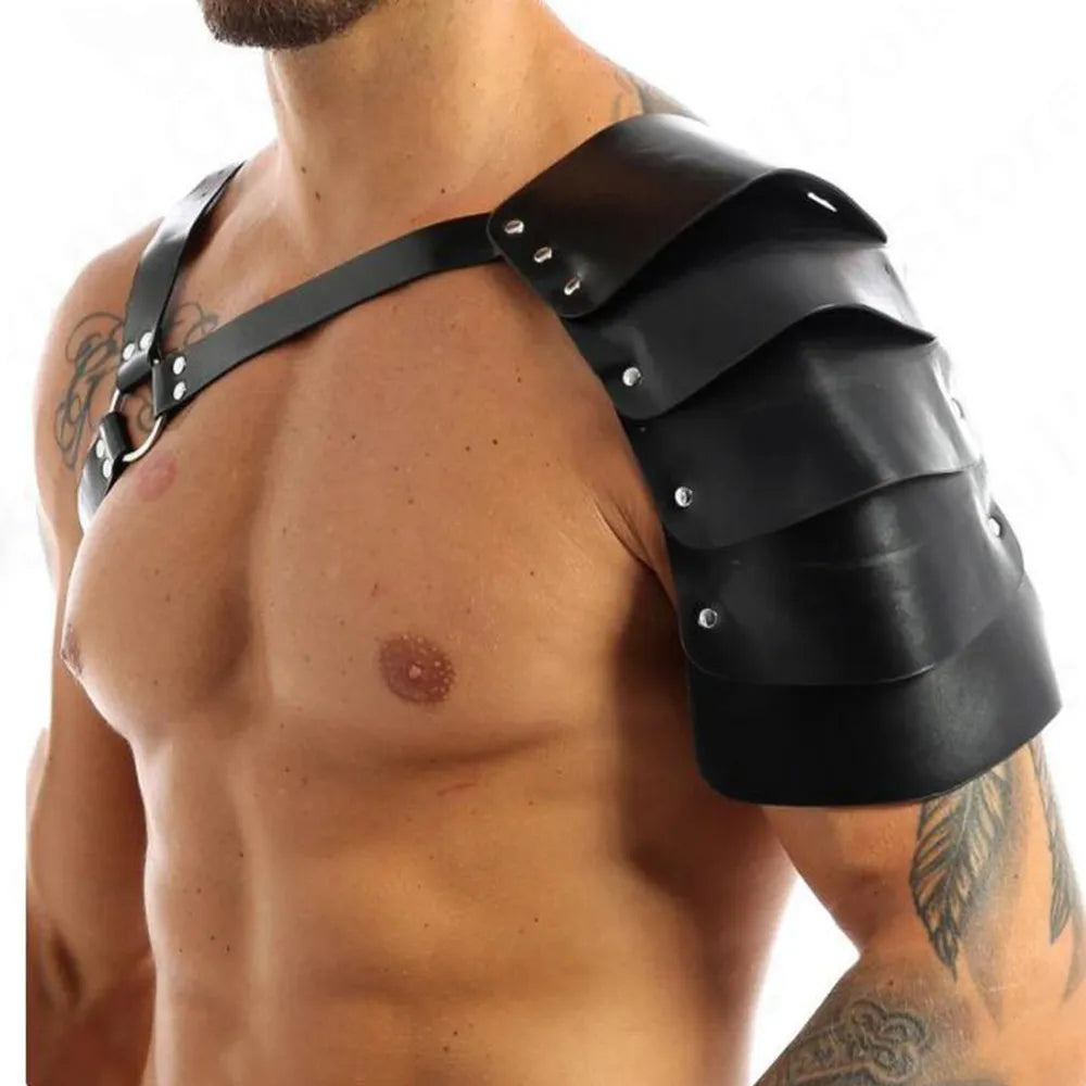 Mens Lingerie Faux Harness Leather Adjustable Armor Body Chest Harness Male Exotic Costume with Buckles