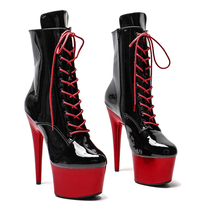 Shinny Black Upper with RED Platform 17CM/7inches Pole dancing High Heel platform Pole Dance Boots