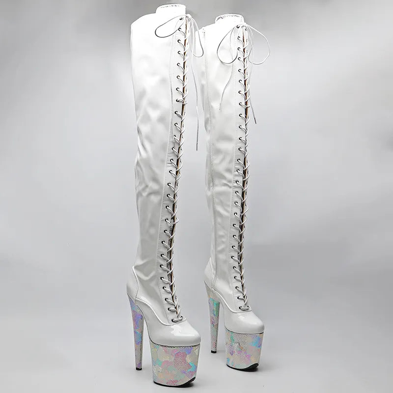 20CM/8inches Shiny Patent PU Upper with snake PU High Heel platform Boots Pole Dance boots