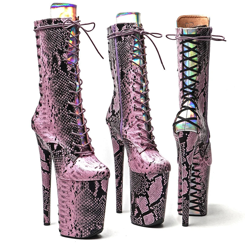 23CM/9inches PU Upper High Heels Platform Ankle Boots Lace Up y Pole Dancing Boot
