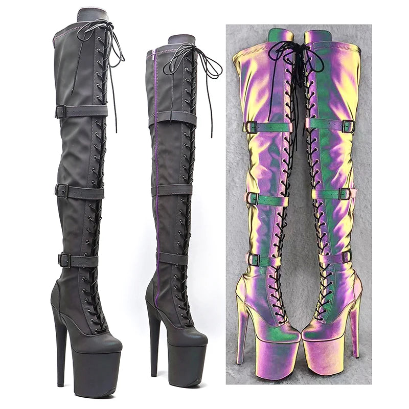 20CM/8Inch Reflective material PU Upper Platform disco party High Heels Shoes Pole Dance boot