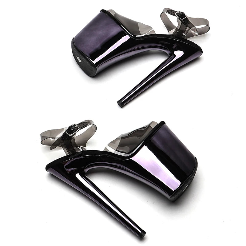 20cm/ 8inches TPU Upper Gun color electroplate platform high heel small open toe sandals pole dance shoes