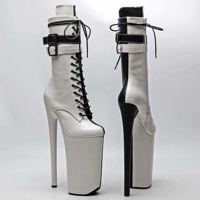 26CM/10inches Matte PU Black with Whige color y exotic High Heel platform party shoes Pole Dance boot