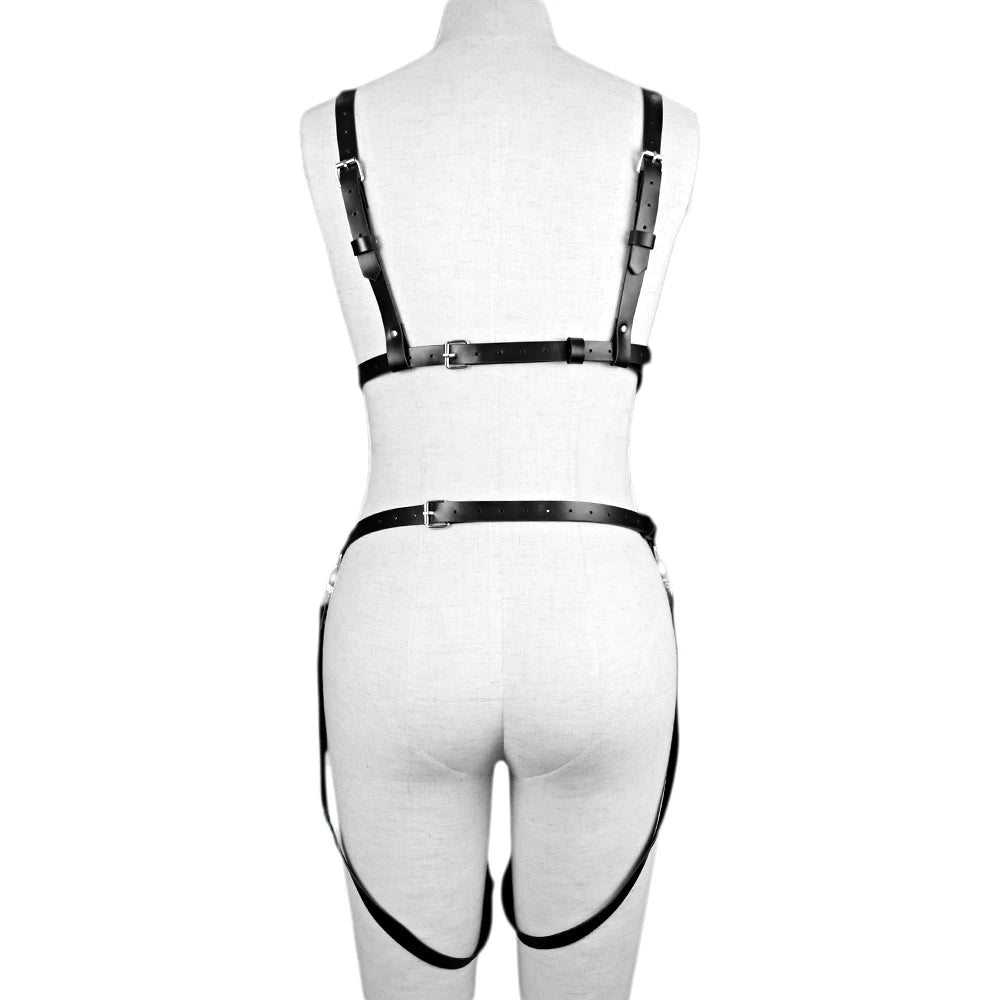 PU Leather Harness Fashion Pink Garter Full Body Lingerie Body Tops Cage Fishnet Style Women's Underwear Suspenders