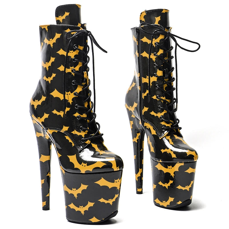 20CM/8inches Bat pattern Ankle Boots y Stripper Shoes Women Pole Dance Models Catwalk Show High Heels 3B