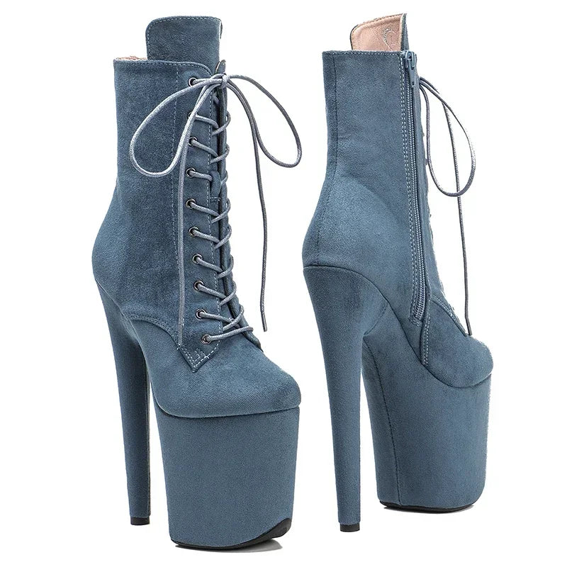 20CM/8inches Suede Upper Pole dancing shoes High Heel platform Boots closed toe Pole Dance booties