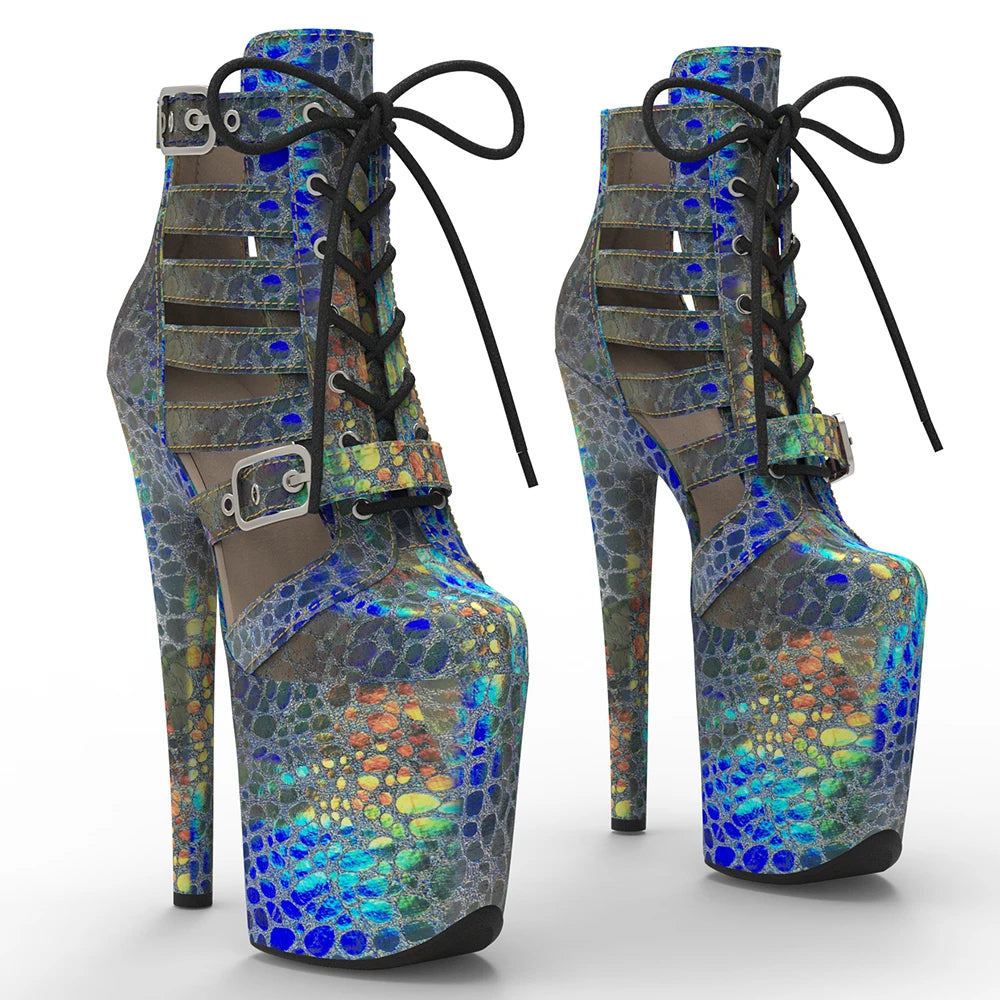 20CM/8inches holography PU Upper Fashion Trend Platform Ankle Boot Pole Dance Boot