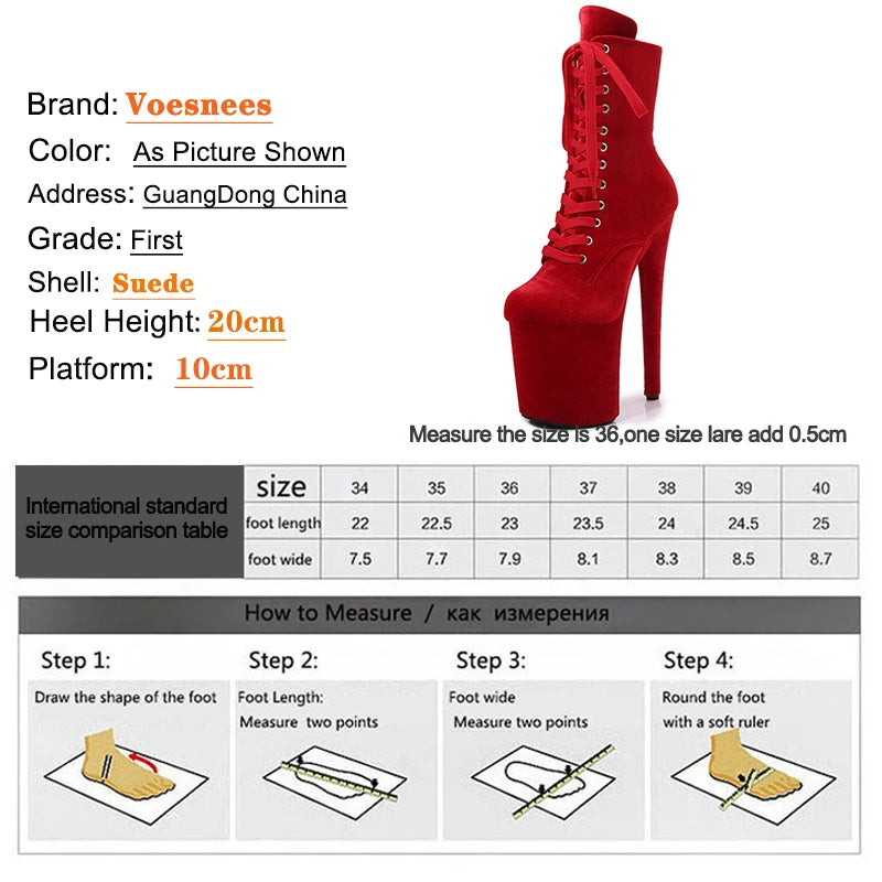 20cm/8Inch Sexy Black Platform Pole Dance Women Shoes Ultrahigh Heels Suede Ankle Boots Sexy Stripper Shoes Laces Round Head