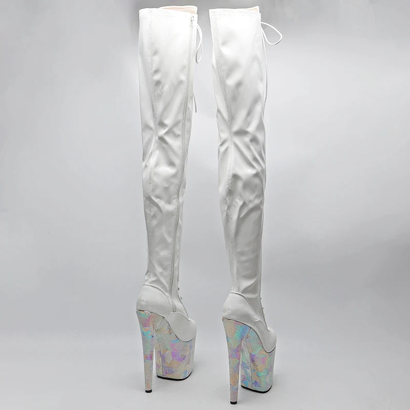 20CM/8inches Shiny Patent PU Upper with snake PU High Heel platform Boots Pole Dance boots