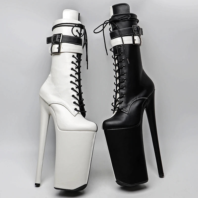 26CM/10inches Matte PU Black with Whige color y exotic High Heel platform party shoes Pole Dance boot