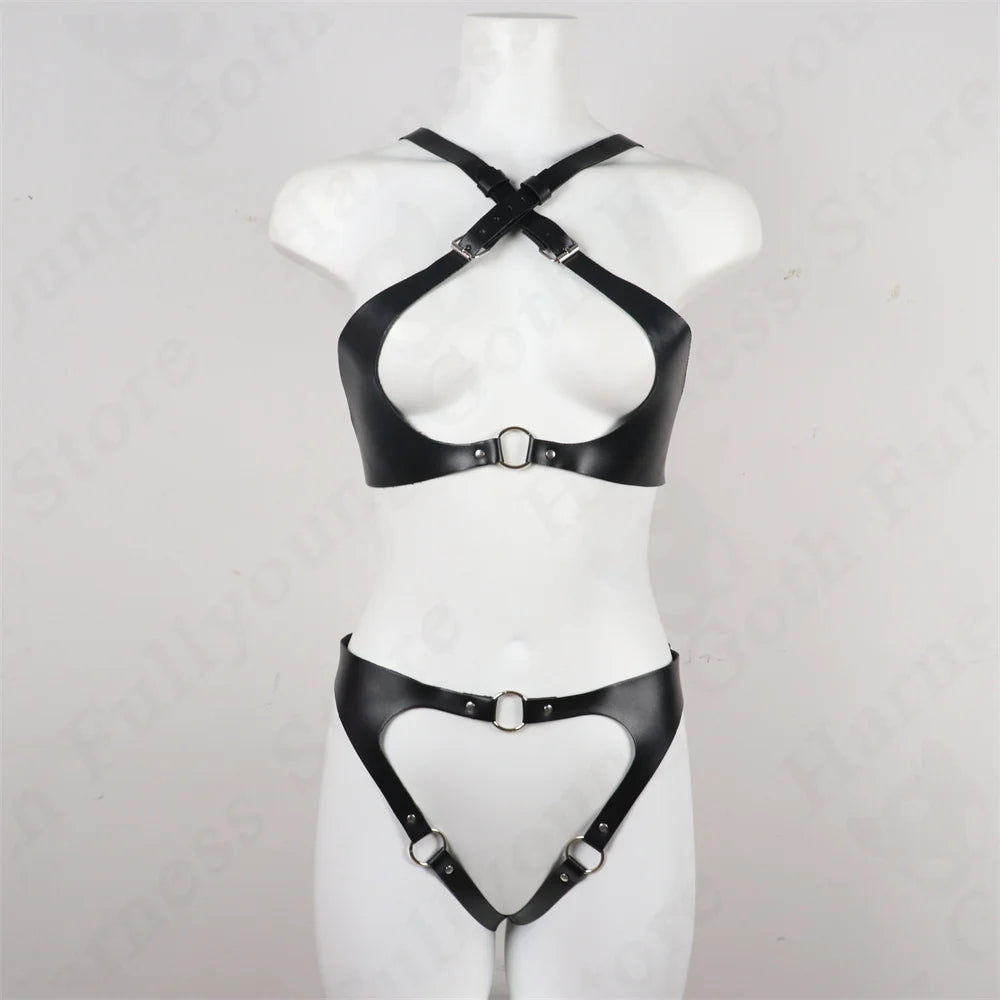 Hot Leather Lingerie for Women Body Harness Garter Belt Sets Stockings Sword Belt Gothic Clothes Suspenders