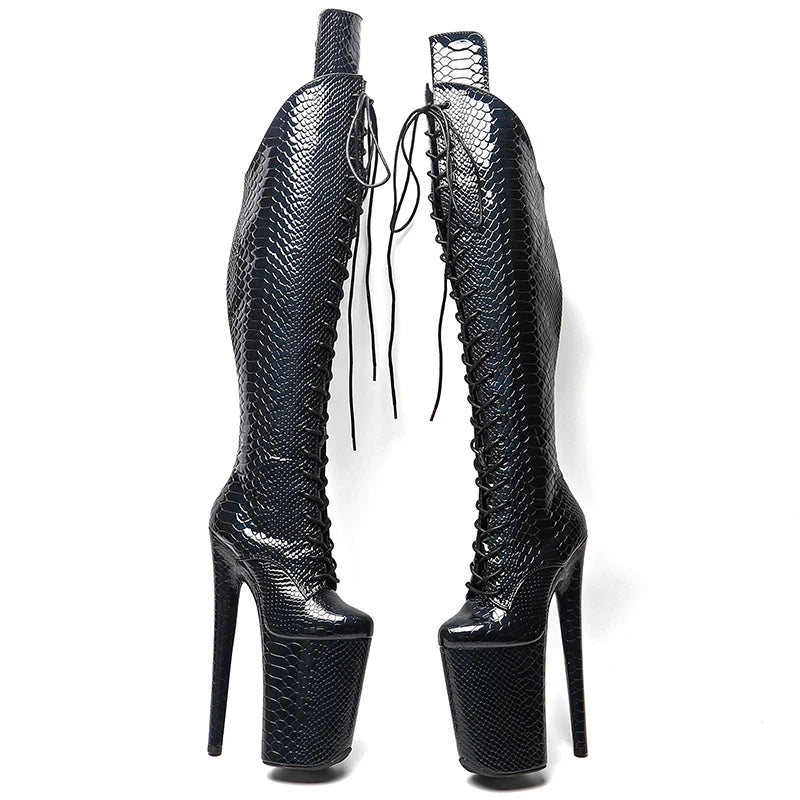 23CM/9inches Snake Shiny PU fashion lady High Heel platform Pole Dance boots