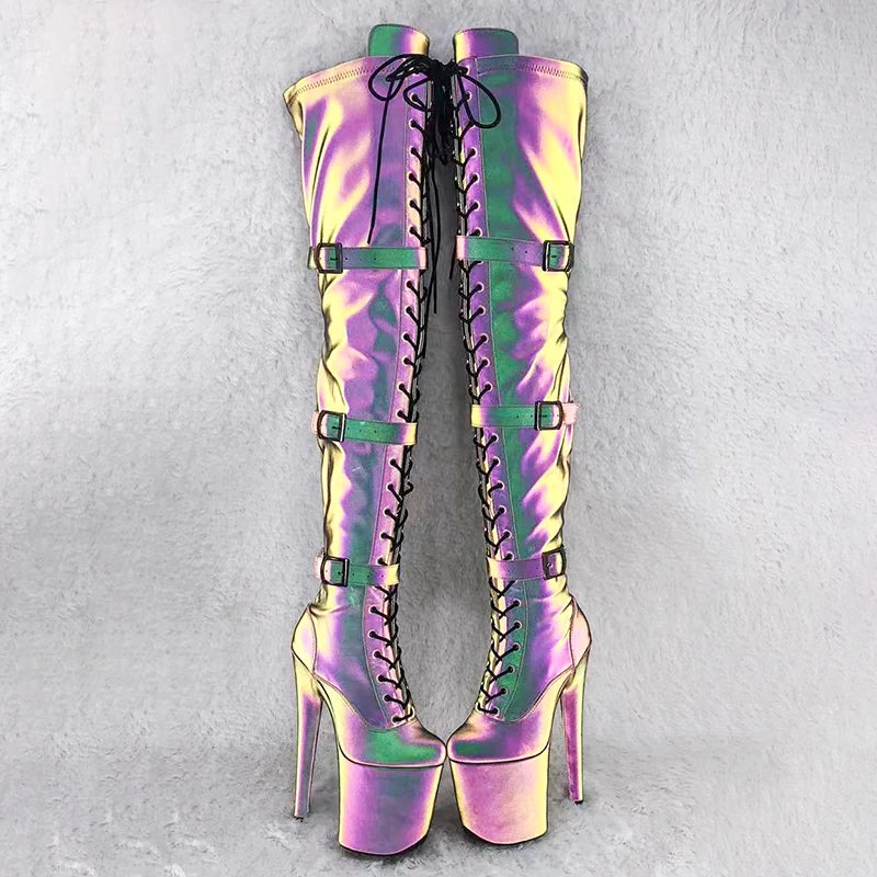 20CM/8Inch Reflective material PU Upper Platform disco party High Heels Shoes Pole Dance boot