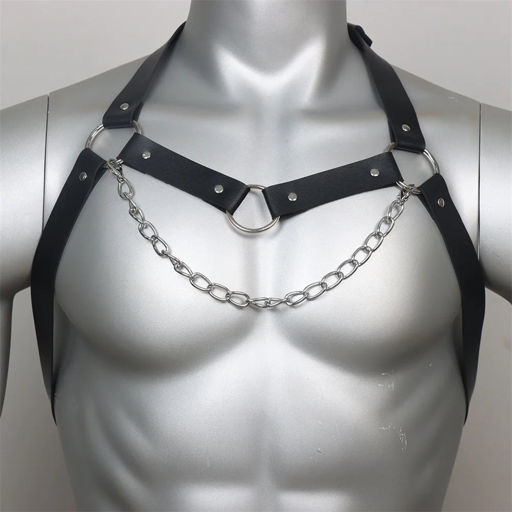 Men ual Chest Leather Harness Belts Adjustable Body Harness Strap Rave Clothing for Adult