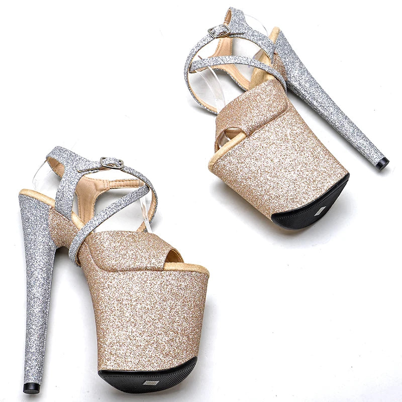 20cm/8inches Bling Sequins Fashion Shoes Super High Heels y Platform Sandals Nightclub Catwalk Women Shoes1B