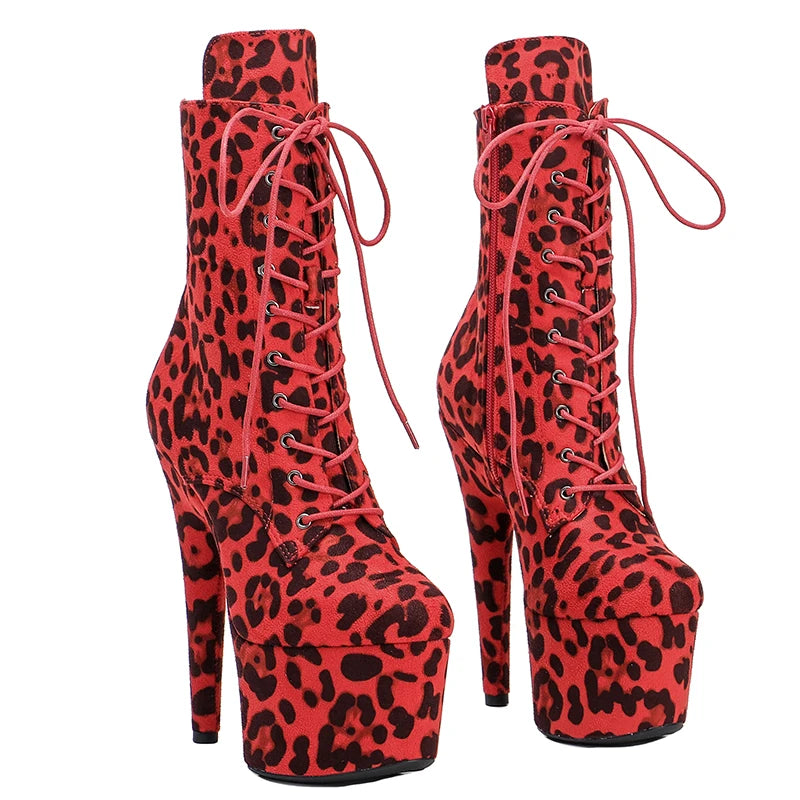 Leopard 17CM/7inches Pole dancing shoes High Heel platform Boots Pole Dance boot