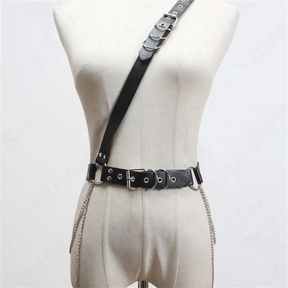 Gay Men Harness One Shoulder Back PU Leather Harness Body Chain Harness Carnival Costumes Rave Outfit Festival Wear