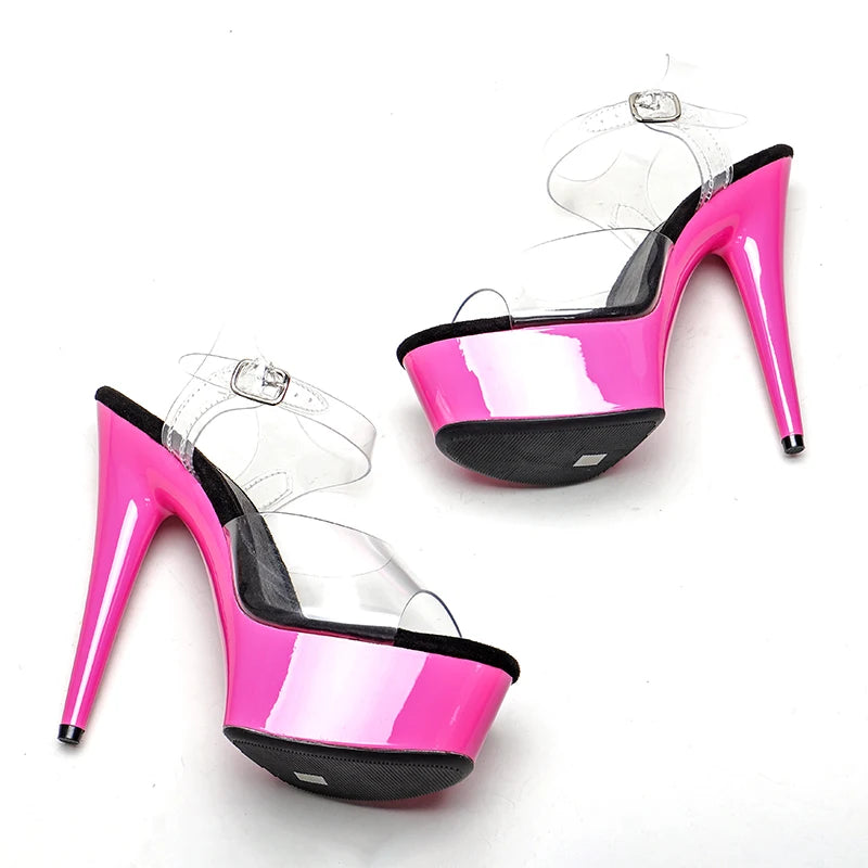 Sexy 6 Inch High Heels 15CM Stripper Shoes with pink color platform for pole dancing or model show