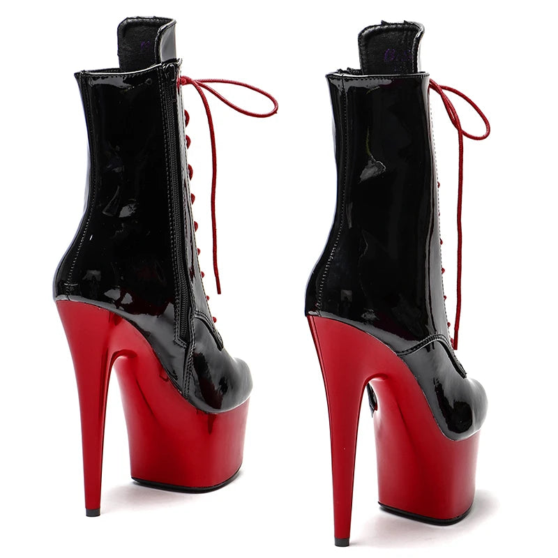 Shinny Black Upper with RED Platform 17CM/7inches Pole dancing High Heel platform Pole Dance Boots