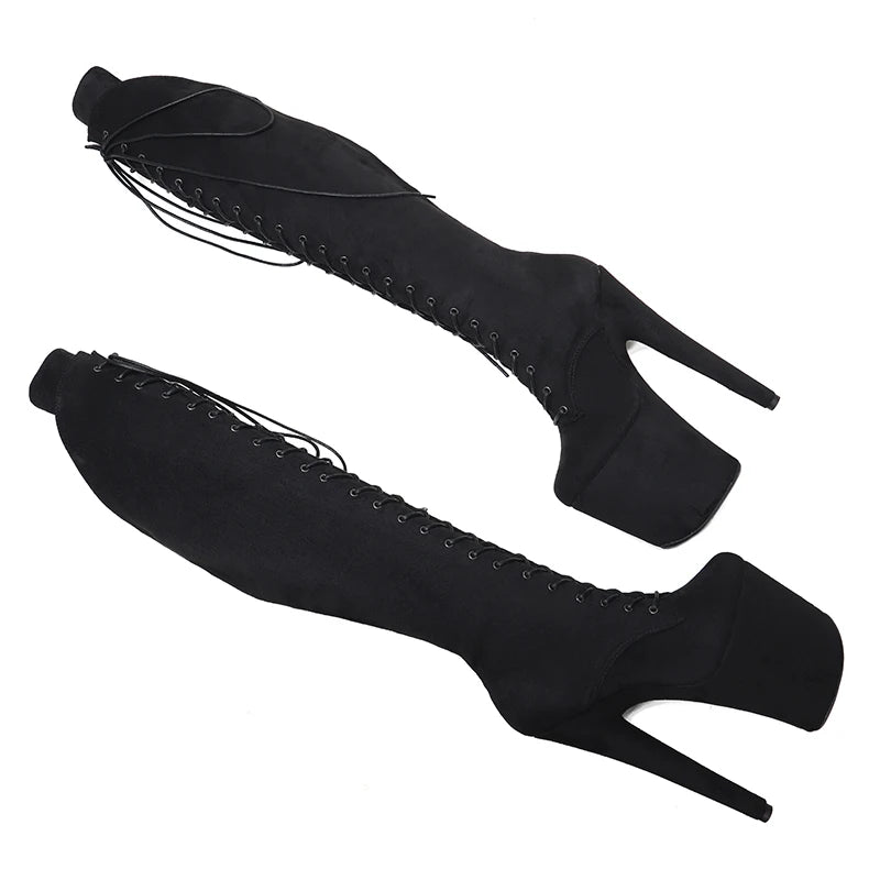 20CM/8inch Black color suede Pole dancing shoes High Heel platform Boots Pole Dance boots