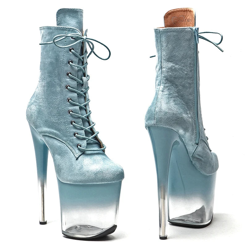 20CM/8inches Suede Upper lady ankle boots High Heel crystal platform Pole Dance boot