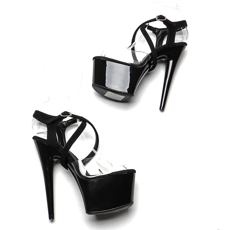 17cm/7 Inch PVC upper sude starp High Heels Shoes Pole dance Sandals shoes